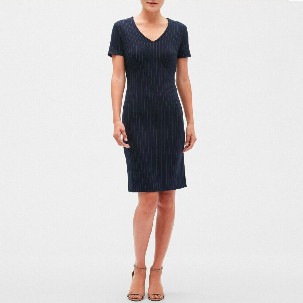 Banana Republic Striped Sheath Dress Navy Chalk Stripes Sz 4 NWT
